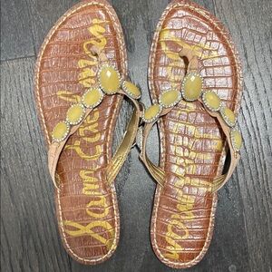 Sam Edelman Brown leather sandals with and faceted yellow jewels